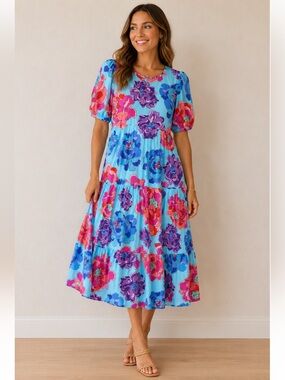 Neon Bohemians Meaghan Midi Dress in Miami Floral Size XL